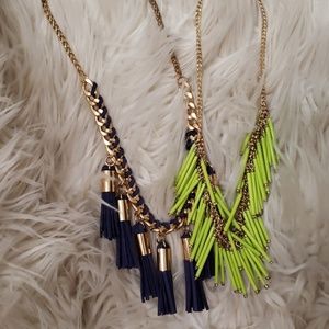 Navy & Lime Green Tassel Necklaces
